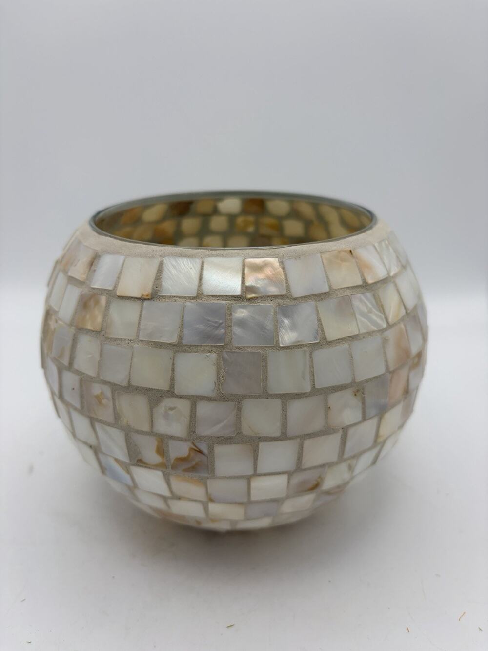 1-800-Flowers White Mosaic Glass Round Votive/Tea Light Candle Holder, Small